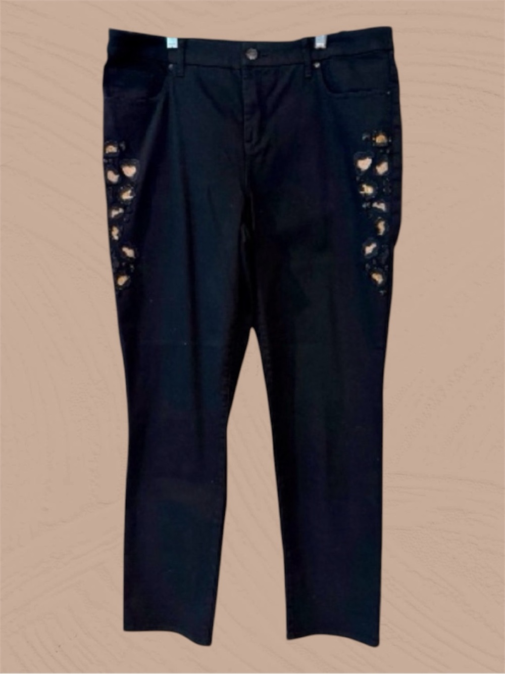 🆕Chico’s So Slimming Leopard Embellished Girlfriend black Ankle Jeans *NWT* $119